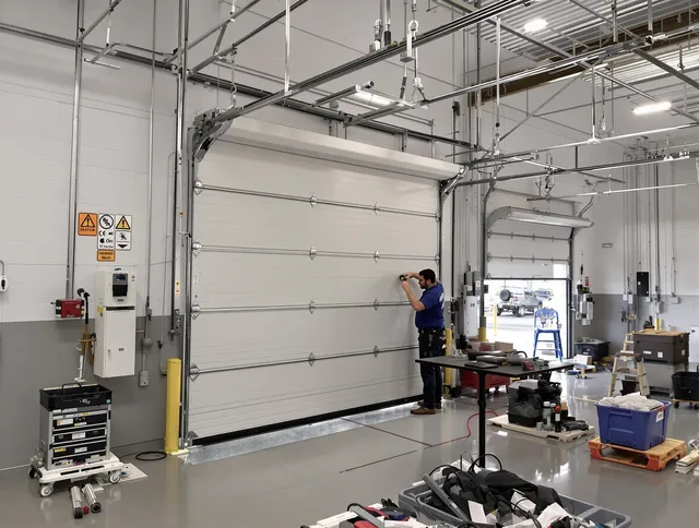Commercial garage door repair being performed by Grove City Garage Door Repair expert in Grove City