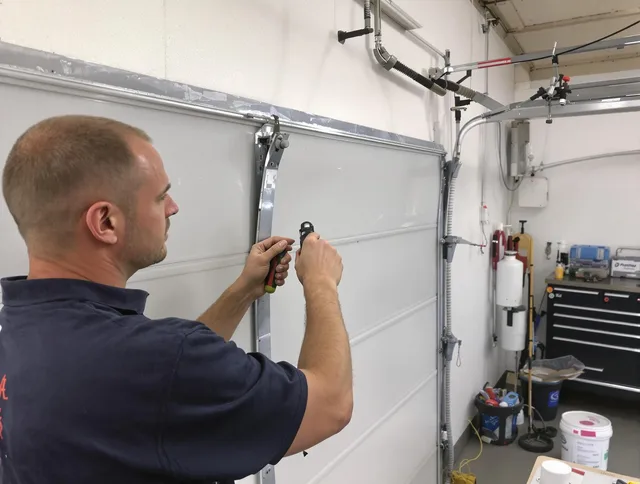 Before and after garage door dent repair by Grove City Garage Door Repair in Grove City