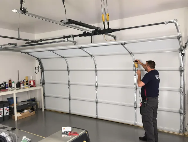 Grove City Garage Door Repair certified technician performing overhead door system repair in Grove City