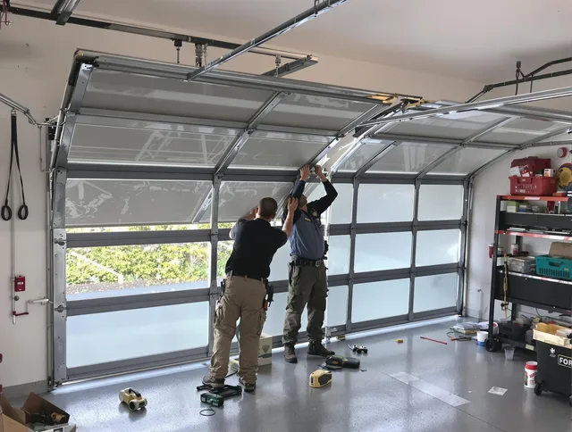 Grove City Garage Door Repair expert performing precise panel replacement on Grove City garage door